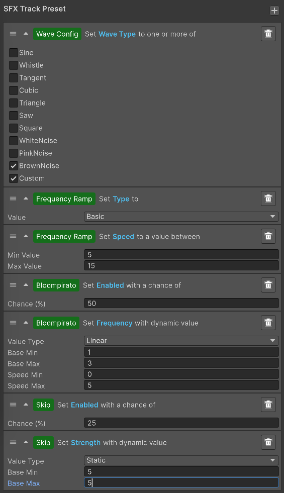 SFXTrackPreset step Settings